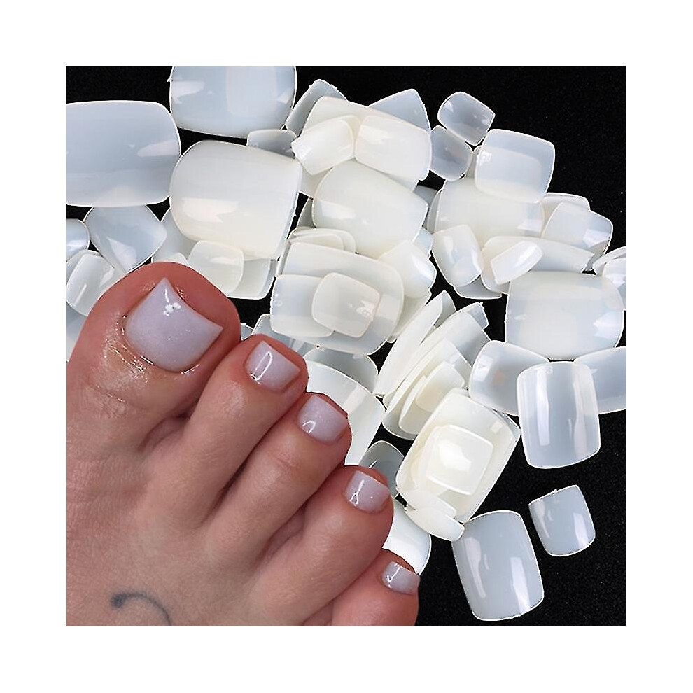 White 100Pcs Square False Toe Nails Full Cover Artificial Fake Toenail Acrylic Foot Nail Art Tips Manicure Tools