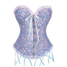 (Blue -XXXL) Women's Lace Up Boned Overbust Corset Bustier Lingerie Bodyshaper Top - High Quality