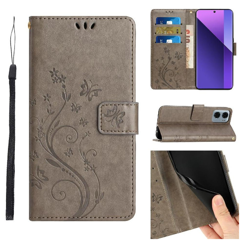 ( ) Filp Case For Motorola Moto G05 Pu Leather Card Holder Wrist Strap Kickstand Magnetic Closure Gray 764549245338