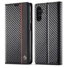 (Black) Flip Case for Samsung Galaxy A26 5g with Card Holder Kickstand Magnetic Carbon Fiber Card Insertion