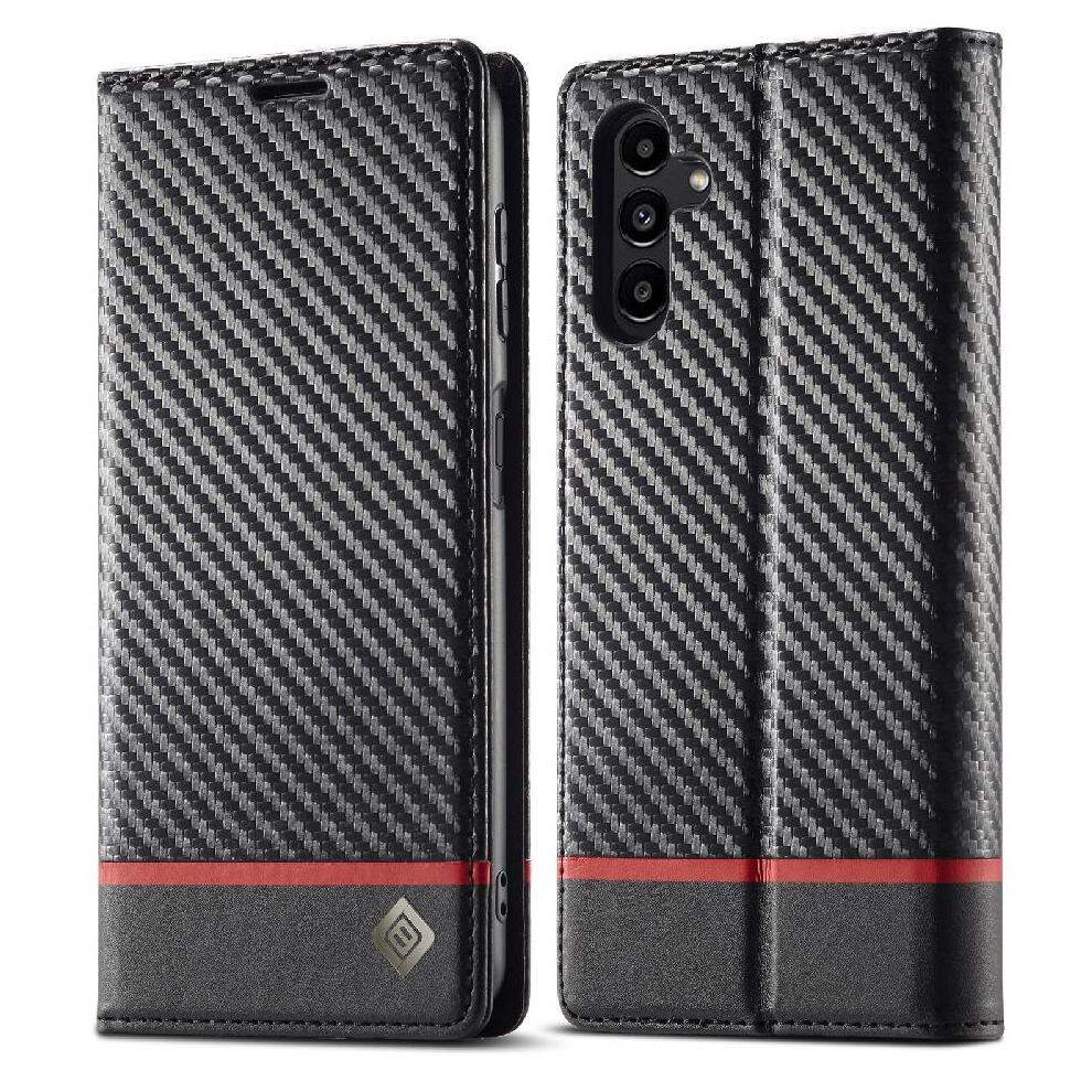 (Black) Case For Samsung Galaxy A26 5G With Card Holder Kickstand Card Insertion Leather Folio Flip Case Magnetic Carbon Fiber Black 764549246083