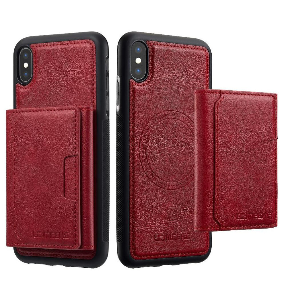 (Red) Wallet Case For Iphone X/Xs Pu Leather Rfid Shielding Card Slots 2 In 1 Detachable Magnetic Red 764549247554