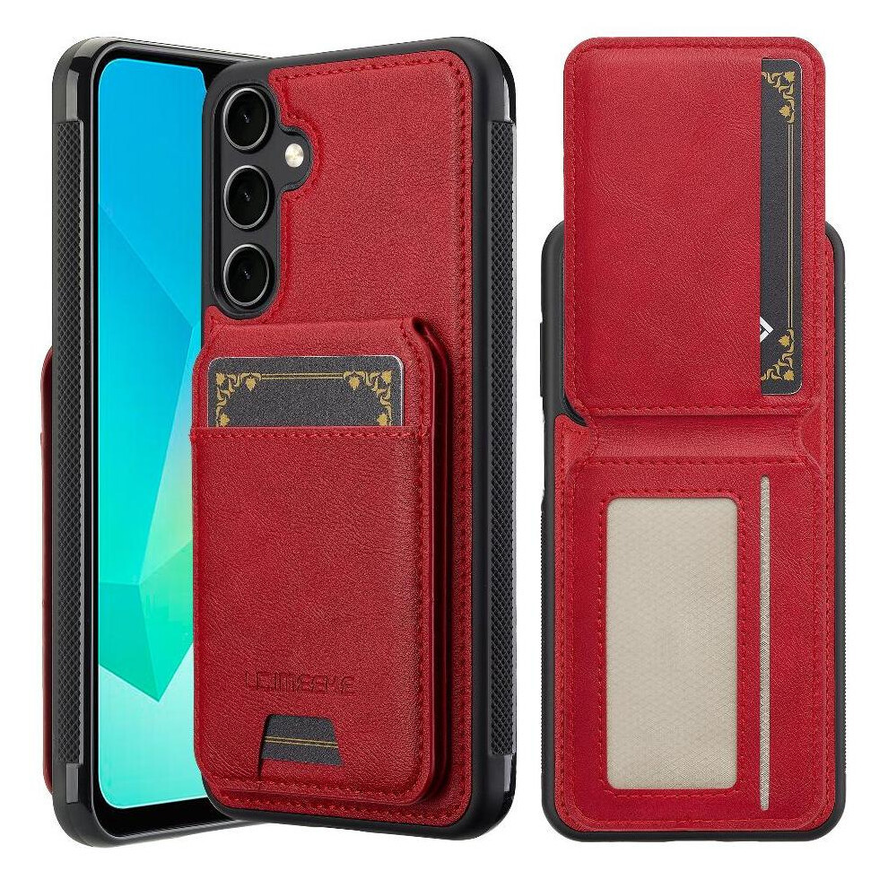 (Red) Case For Samsung Galaxy A56 5G Rfid Shielding Slot Photo Frame Wallet Case 2 In 1 Detachable Red 764549247851