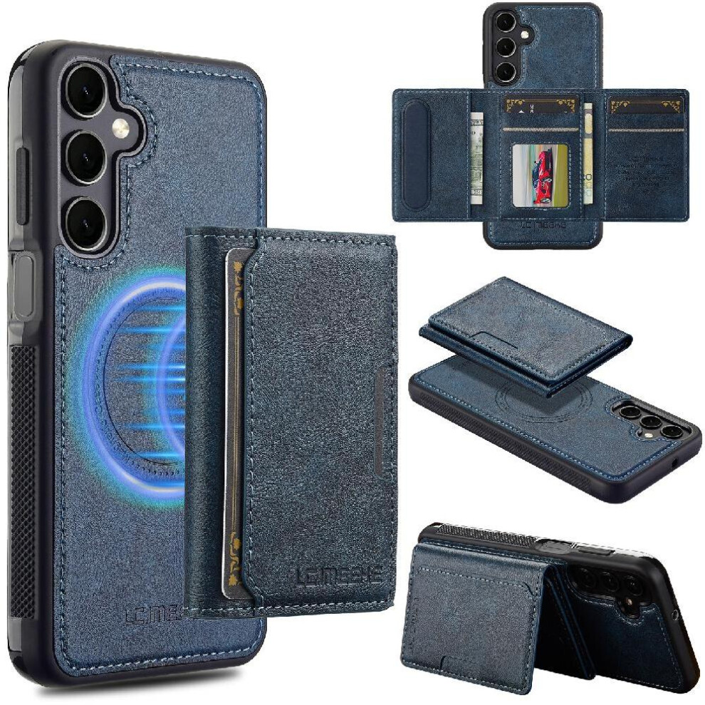 (Blue) Wallet Case For Samsung Galaxy A15 4G/5G Rfid Shielding Card Slots 2 In 1 Detachable Pu Leather Magnetic Blue 764549247974