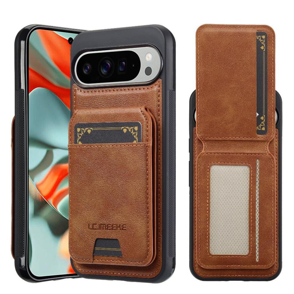(Brown) Case For Google Pixel 9 Slot Photo Frame 2 In 1 Detachable Rfid Shielding Wallet Case Brown 764549248193