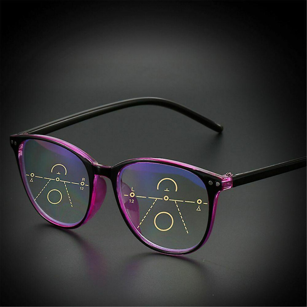 (Red-black, Strength 2.0X) Progressive Multifocus Glasses For Women Men Blue Light Blocking Reading Glasses