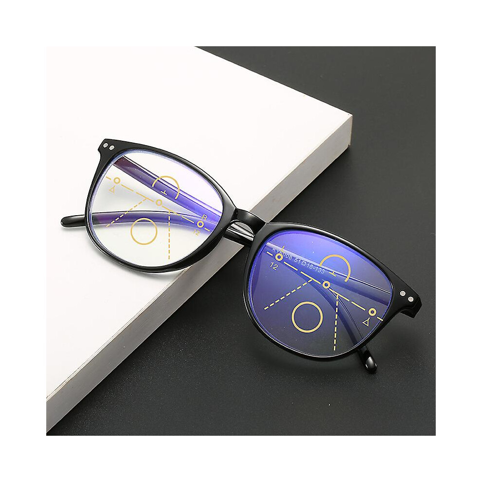 (, Strength 1.0X) Progressive Multifocus Glasses For Women Men Blocking Reading Glasses Black/Blue/Light