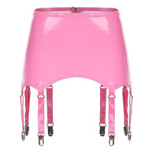 (Pink, S) Womens Ladies Patent Leather Garters With Metal Clips Suspender Belt Clubwear Stage Performance Rave Costume Underwear Lingeries