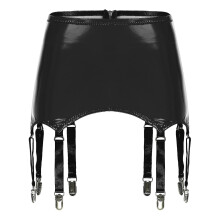 (Black, M) Womens Ladies Patent Leather Garters With Metal Clips Suspender Belt Clubwear Stage Performance Rave Costume Underwear Lingeries