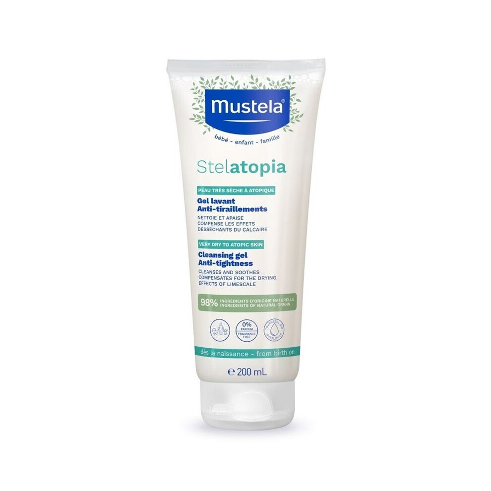 Mustela Baby Stelatopia Cleansing Gel for Atopic Prone Skin, Fragrance-Free 200ml | Gentle Skin Cleanser for Eczema |Sensitive Skin