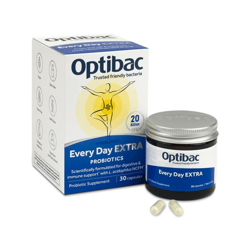 Optibac Every Day Extra Probiotic Capsules for Digestive & Immune Support 30 Capsules |High-Strength Probiotics |Daily Supplement for Gut Health
