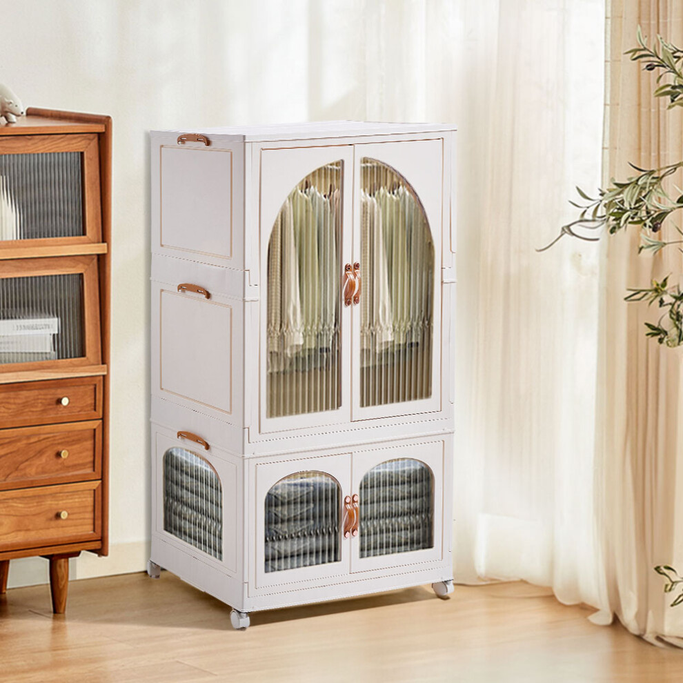 (2 Tiers) White Baby Wardrobe Folding Storage Cabinet-image-OPC-PFBWJH9-NEW