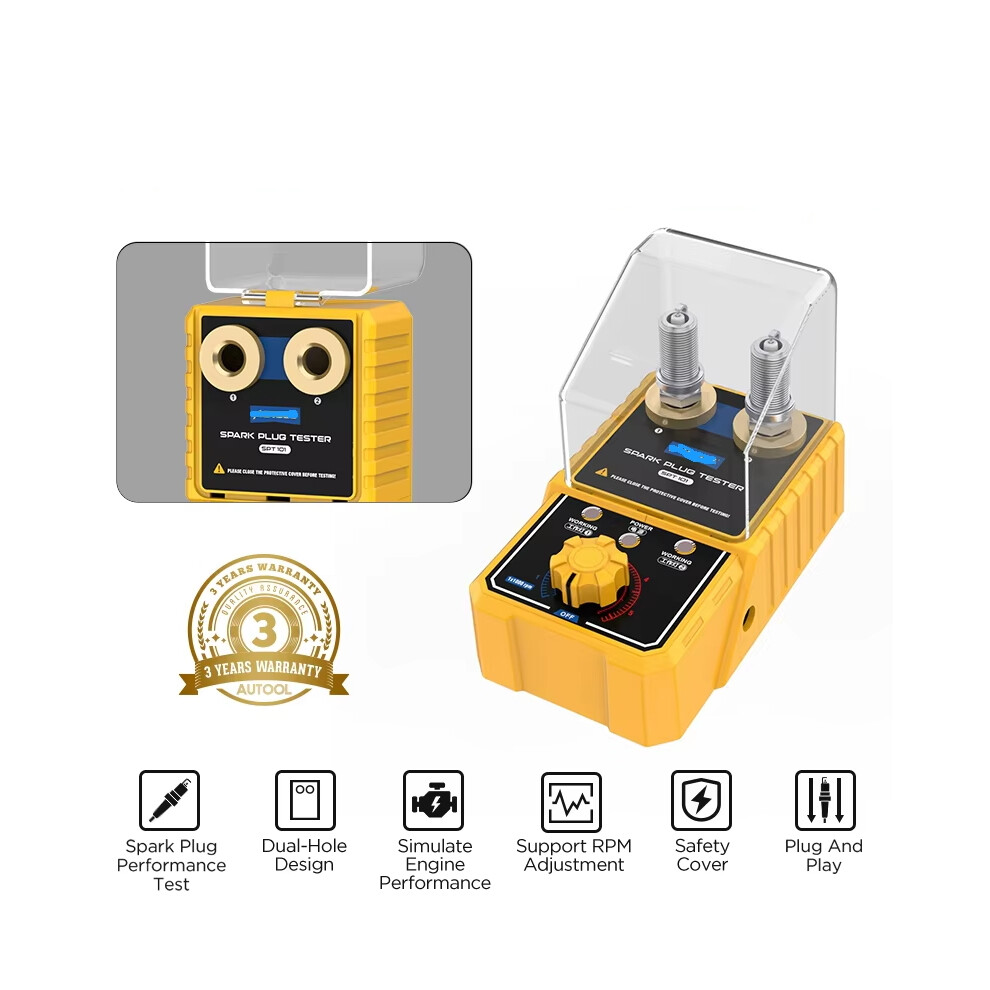 (110V) Spt101 Car Spark Plug Tester With Auto Adjustable Double Hole Detector Ignition Plug Analyzer 110V 220V For 12V Vehicles 6904583232565