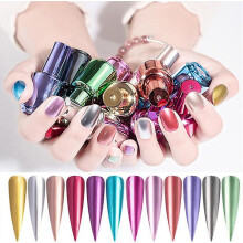 (NO3 champagne) Metal Nail Polish Mirror Nail Varnish - Metal Mirror Effect Nail Polish Set - Long Lasting Quick Drying No Uv Needed - Colorful Chrome Nail Art Polish
