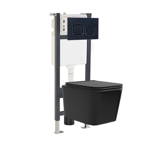 NES Home Nes Home Matte Black Square Toilet, Cistern Frame & Square Button Flush Plate