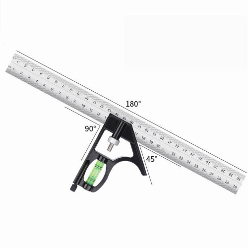 (12 Inch Ruler) 12" Professional Resolution Adjustable Stainless Steel Angle Combination Square Ruler