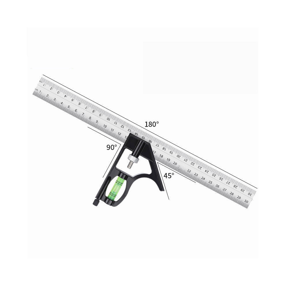 (12 Inch Ruler) 12" Professional Resolution Adjustable Stainless Steel Angle Combination Square Ruler