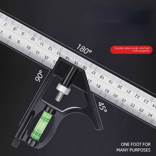 (12 Inch Ruler) 12" Professional Resolution Adjustable Stainless Steel Angle Combination Square Ruler 2