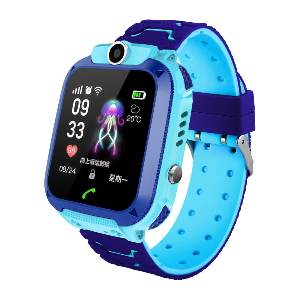 (Blue) 1.44' Hd Voice Gsm Lbs Location One-Key Sos Super Long Standby Alarm Weather Kids Watch Smart Watch Blue 9495687799698
