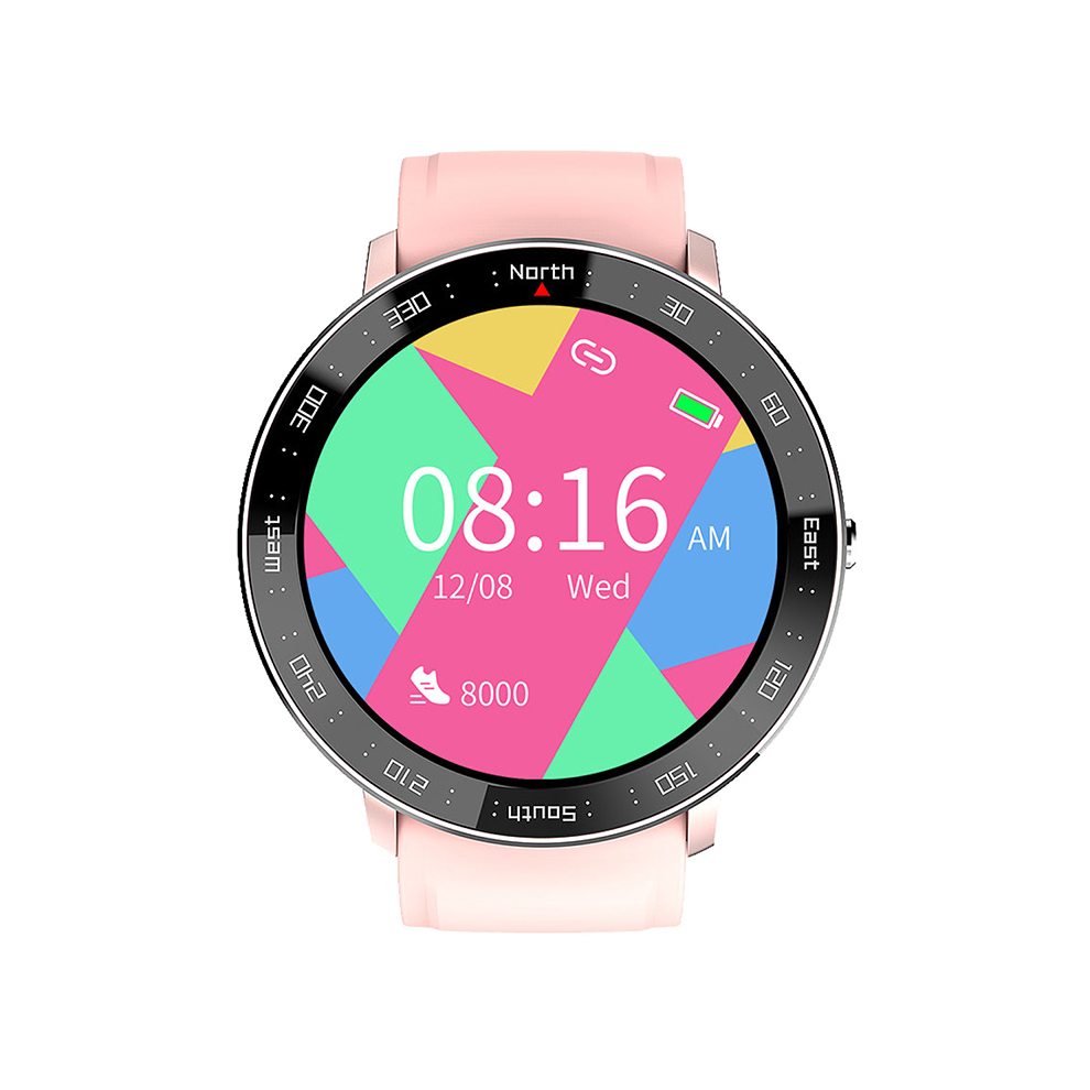 (Pink) 1.28inch Full-touch Screen Heart Rate Blood Pressure Monitor Multi-sport Modes IP67 Waterproof Smart Watch