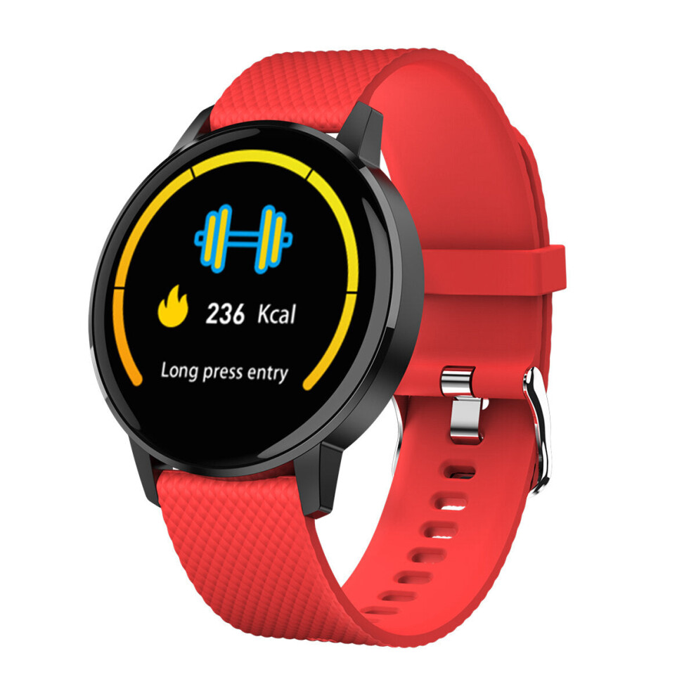 (Red) 1.22' Ultra-thin Touch Screen IP68 Blood Pressure Sleep Monitor Bluetooth Music Smart Watch