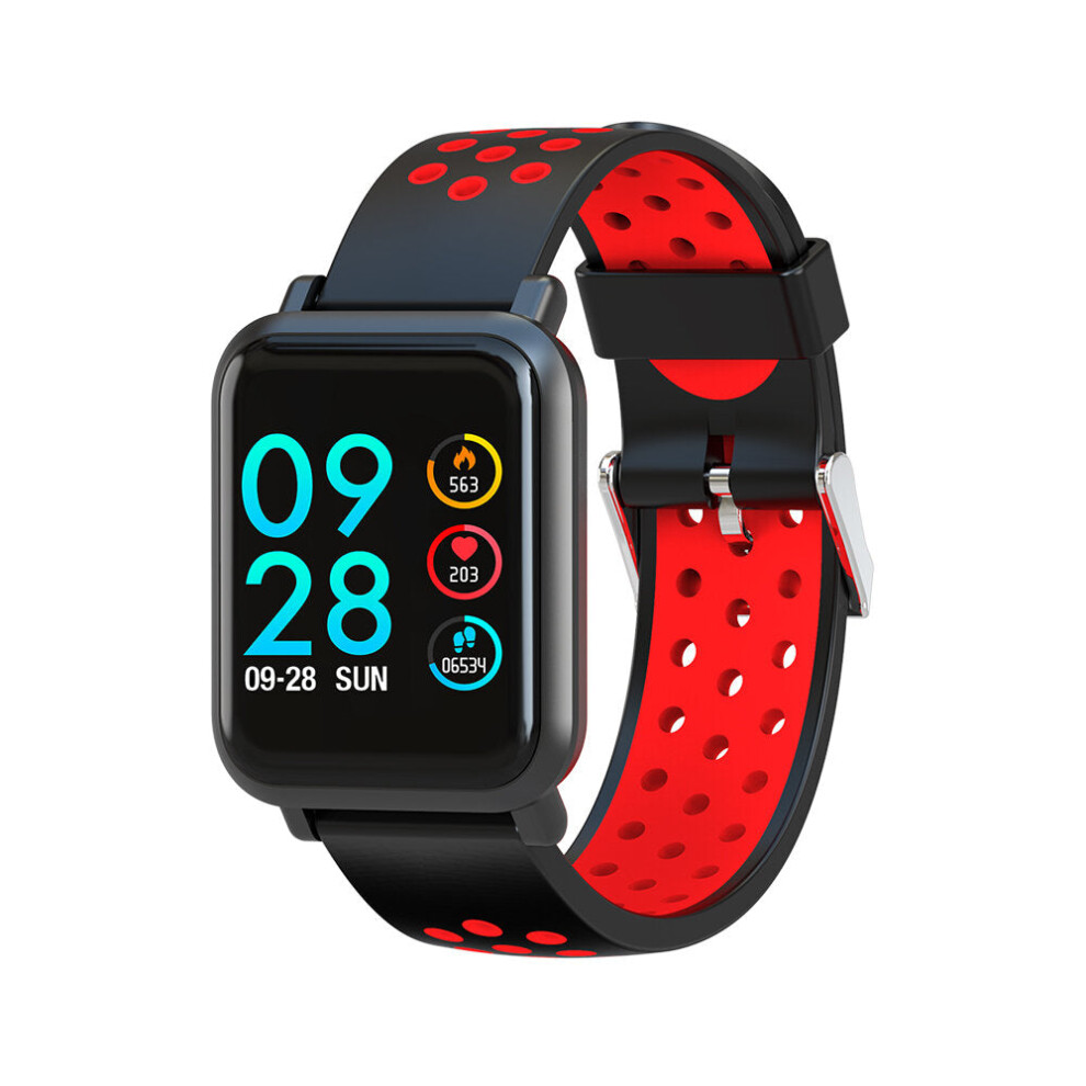 (Red) 1.22'' IPS Color Screen Waterproof Smart Watch Blood Pressure Fitness Sport Bracelet