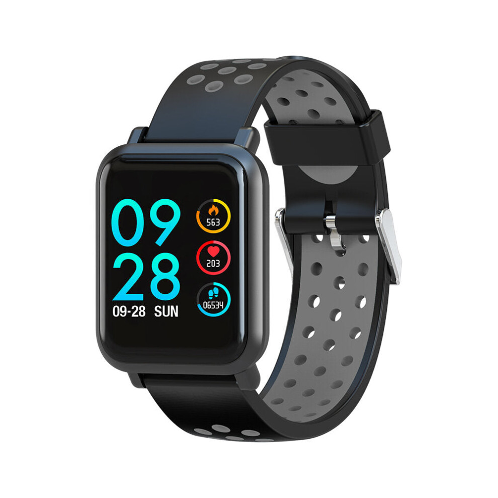 (Black) 1.22'' IPS Color Screen Waterproof Smart Watch Blood Pressure Fitness Sport Bracelet