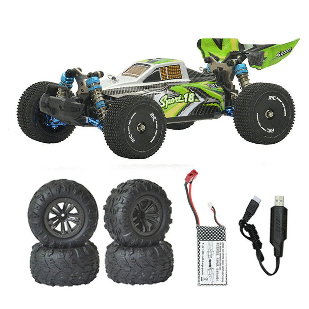 (Green, Extra Off-Road Tires) 1/14 2.4G 4WD 60km/h Brushless RC Car Full Proportional Upgraded Metal Vehicles Models