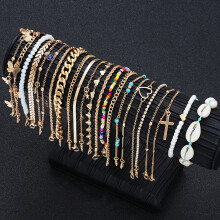 (AYQT6225801HB) Minimalist Love Butterfly Shell Rhinestone Bead Anklet Set For Women Summer Beach Boho Anklets