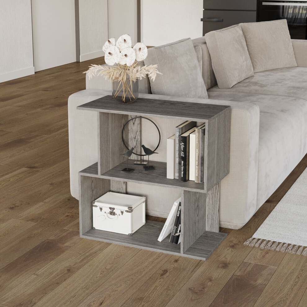 Urbn Living (Cedar 60Cm) 2 Tier Modern Bookcase Irregular Storage Shelf Wooden Shelving Unit Display Organiser Grey