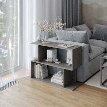 (Cedar Grey, 80cm) 2 Tier Modern Bookcase Irregular Storage Shelf Wooden Shelving Unit Display Organiser