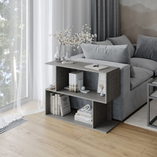 URBN Living (Cedar Grey, 80cm) 2 Tier Modern Bookcase Irregular Storage Shelf Wooden Shelving Unit Display Organiser