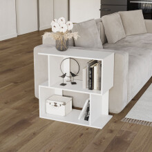 (White, 60cm) 2 Tier Modern Bookcase Irregular Storage Shelf Wooden Shelving Unit Display Organiser