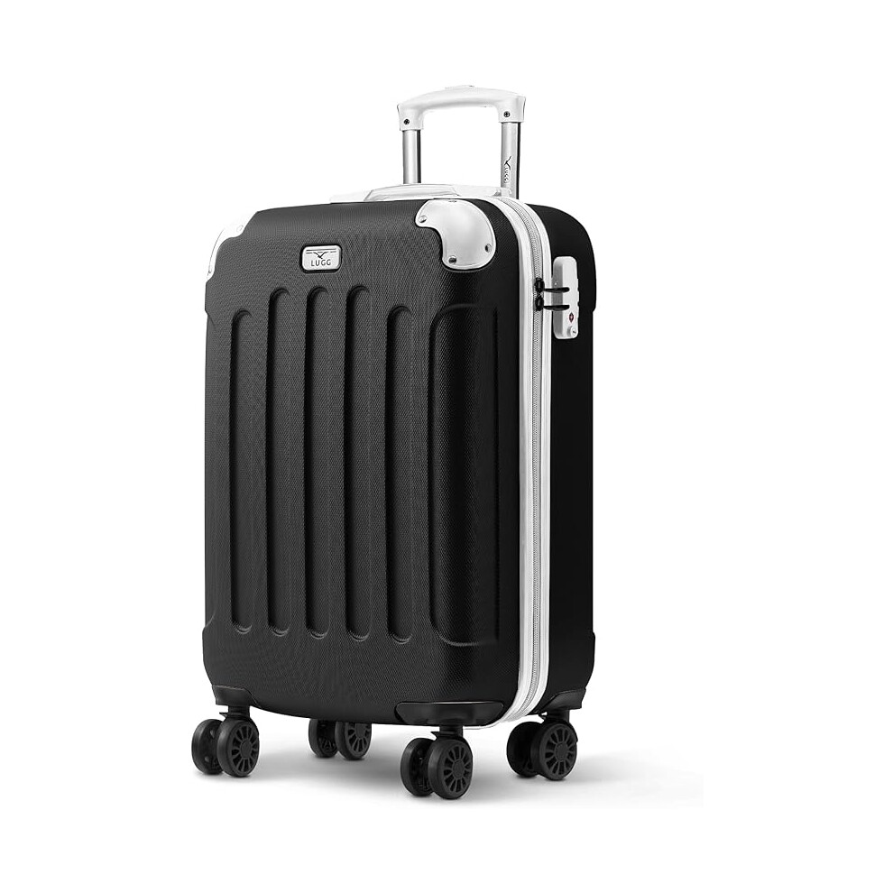 (Black/White) LUGG 20 Inch Skywander Lightweight Travel Cabin Bag Carry On Approved Suitcase, ABS Shell Protection, Water Resistant & Safe Locking System