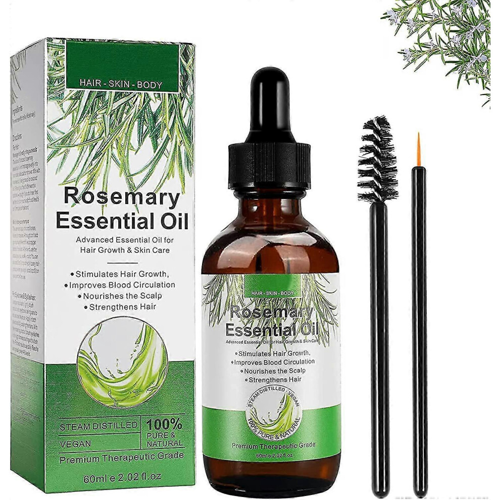 60ml Rosemary Oil for Hair Growth & Skin Care - 100% Pure Organic Rosemary Essential Oil for Eyebrow And Eyelash