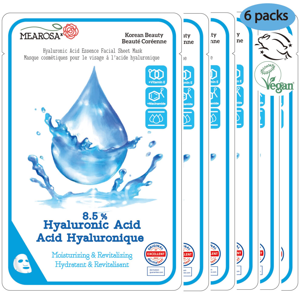 Mearosa Design Mearosa* Dermatologically Tested, 8.5% Hyaluronic Acid, Niacinamide, Vitamin E Essence Facial Sheet Masks Sensitive Skin Vegan Formula