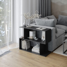 (Black, 80cm) 2 Tier Modern Bookcase Irregular Storage Shelf Wooden Shelving Unit Display Organiser