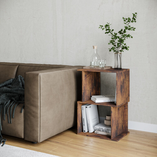 URBN Living (Rustic Brown, 40cm) 2 Tier Modern Bookcase Irregular Storage Shelf Wooden Shelving Unit Display Organiser