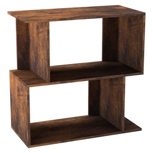 URBN Living (Rustic Brown, 60cm) 2 Tier Modern Bookcase Irregular Storage Shelf Wooden Shelving Unit Display Organiser 2