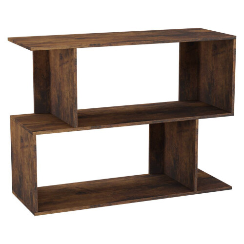 URBN Living (Rustic Brown, 80cm) 2 Tier Modern Bookcase Irregular Storage Shelf Wooden Shelving Unit Display Organiser 2