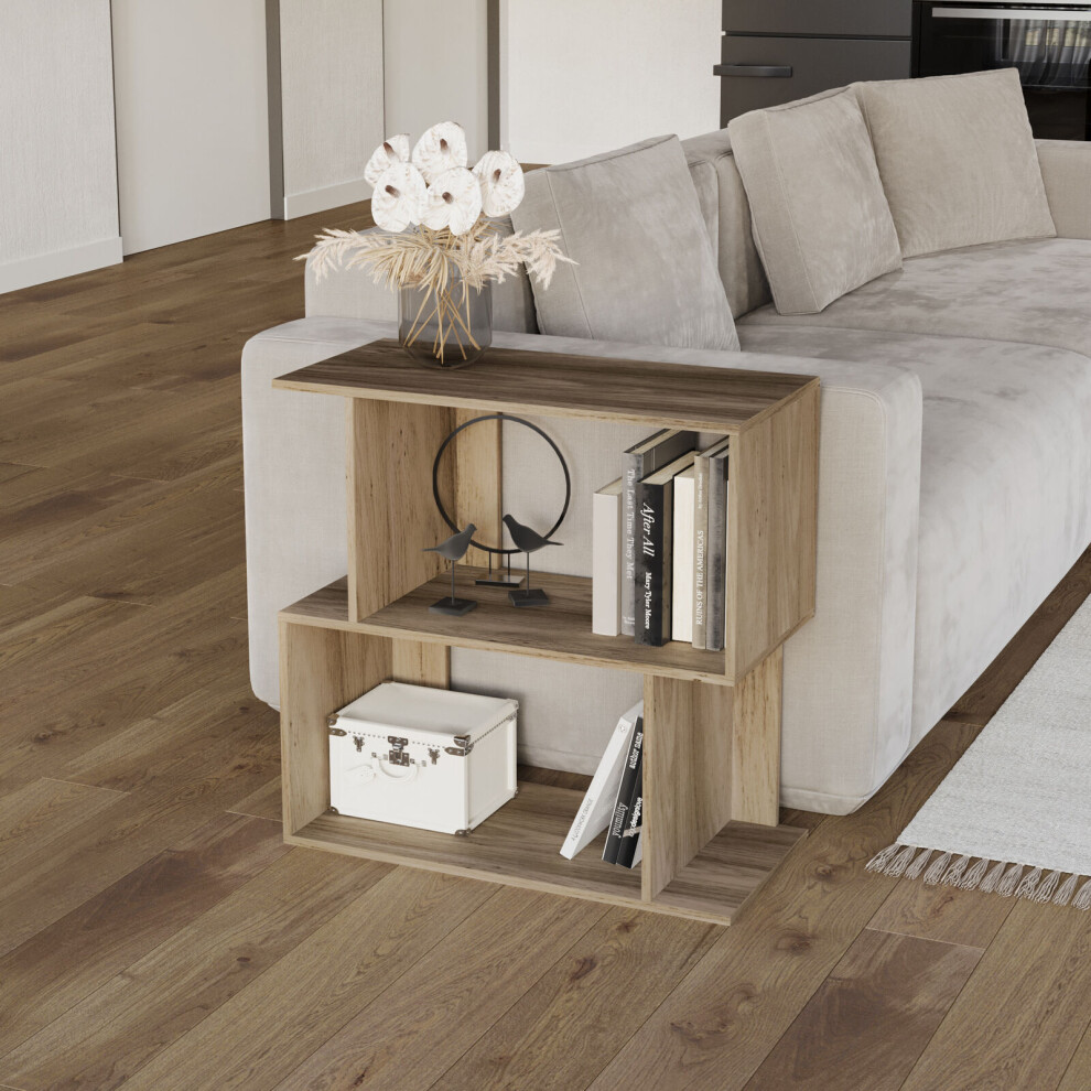 Urbn Living (Oak, 60Cm) 2 Tier Modern Bookcase Irregular Storage Shelf Wooden Shelving Unit Display Organiser Brown