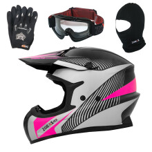(Pink, L) ZORAX X305 Adult MX Motocross Dual Sport Helmet + Gloves + Goggles + Balaclava