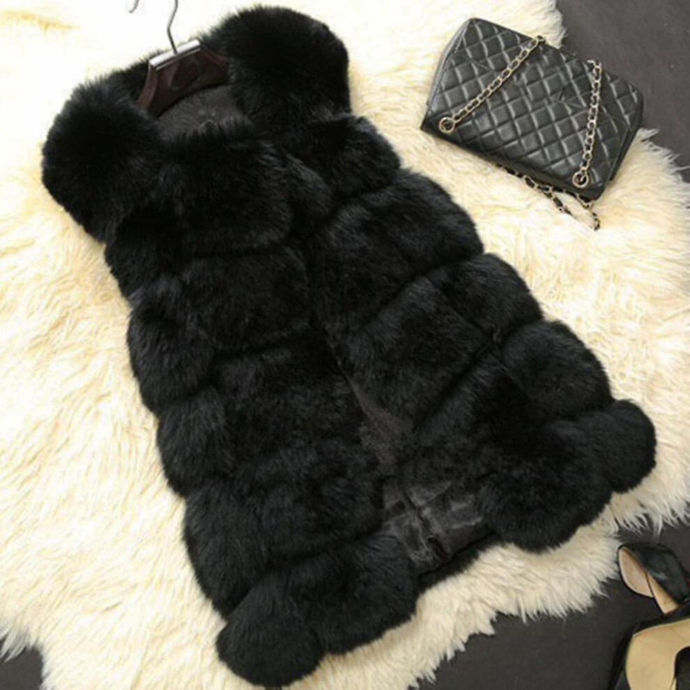 (Black, 3XL) Women Faux Fur Waistcoat Gilet Body Warmer Sleeveless Jacket Coat_y