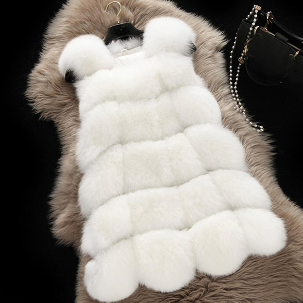 (, M) Women Faux Fur Waistcoat Gilet Body Warmer Sleeveless Jacket Coat_y White