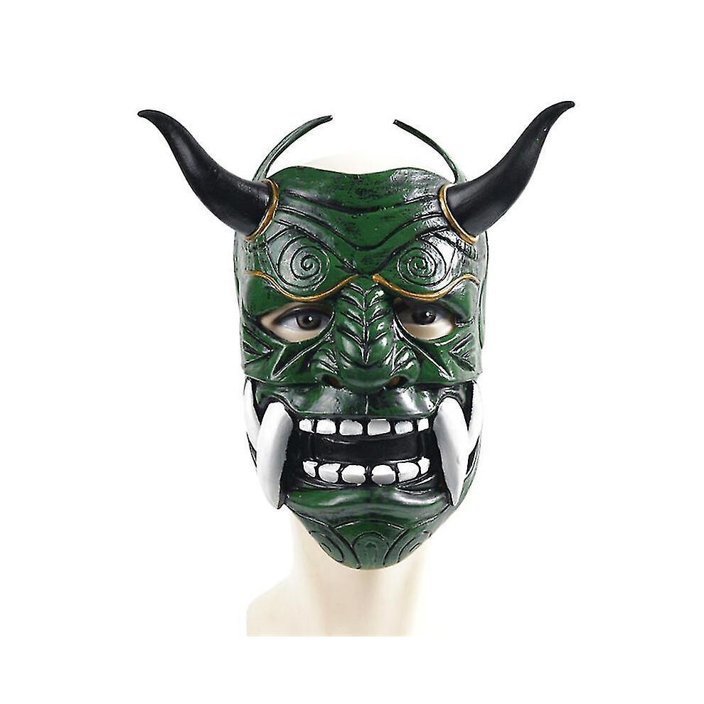 (green) Halloween Japanese Samurai Hannya Oni Mask Latex Half Face Demon Cosplay Costume Airsoft Masks For Men Kids-image-OPC-PFX9C2F-NEW