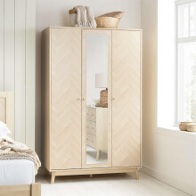 3 Door Oak Brown Wooden Wardrobe With Mirror Birlea Herringford
