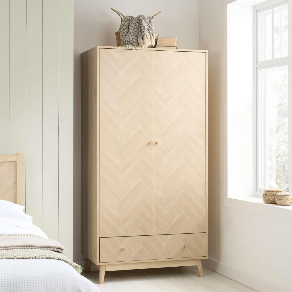 Birlea 2 Door 1 Drawer Oak Wooden Wardrobe Herringford Brown