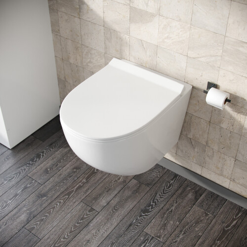 NES Home Nes Home White Modern Round WH Toilet Top/Front Frame & Round Button Flush Plate 2