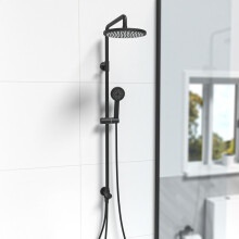 Nes Home Matte Black Round Exposed Shower Mixer Riser Rail Kit & 3 Mode Handset
