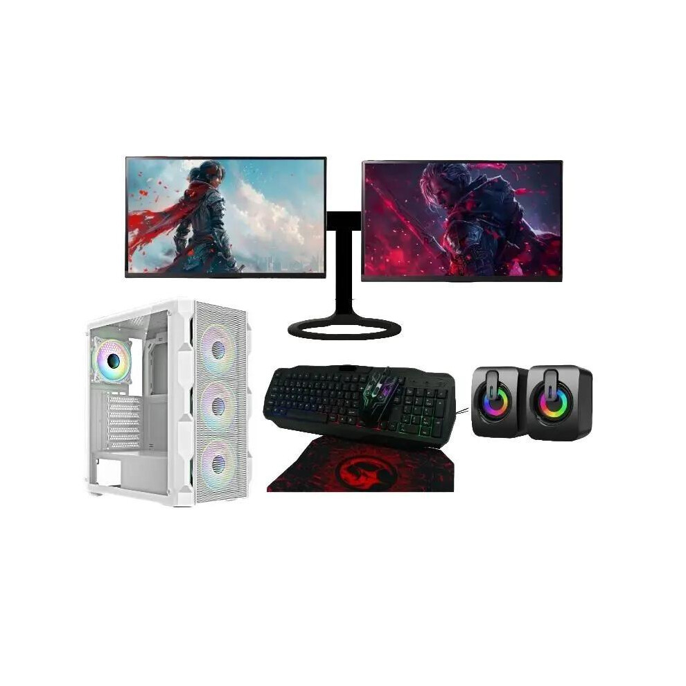 Gaming Pc Bundle Luna| Dual Monitor|I7|Gt 1030 2Gb|16Gb Ram|128Gb +1Tb White 5065022419211